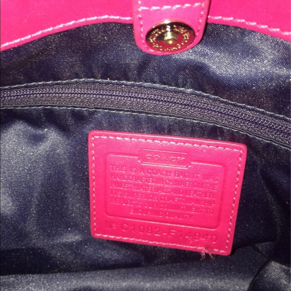 Coach Navy Signature Tote with Hot Pink Trim - Picture 6 of 16
